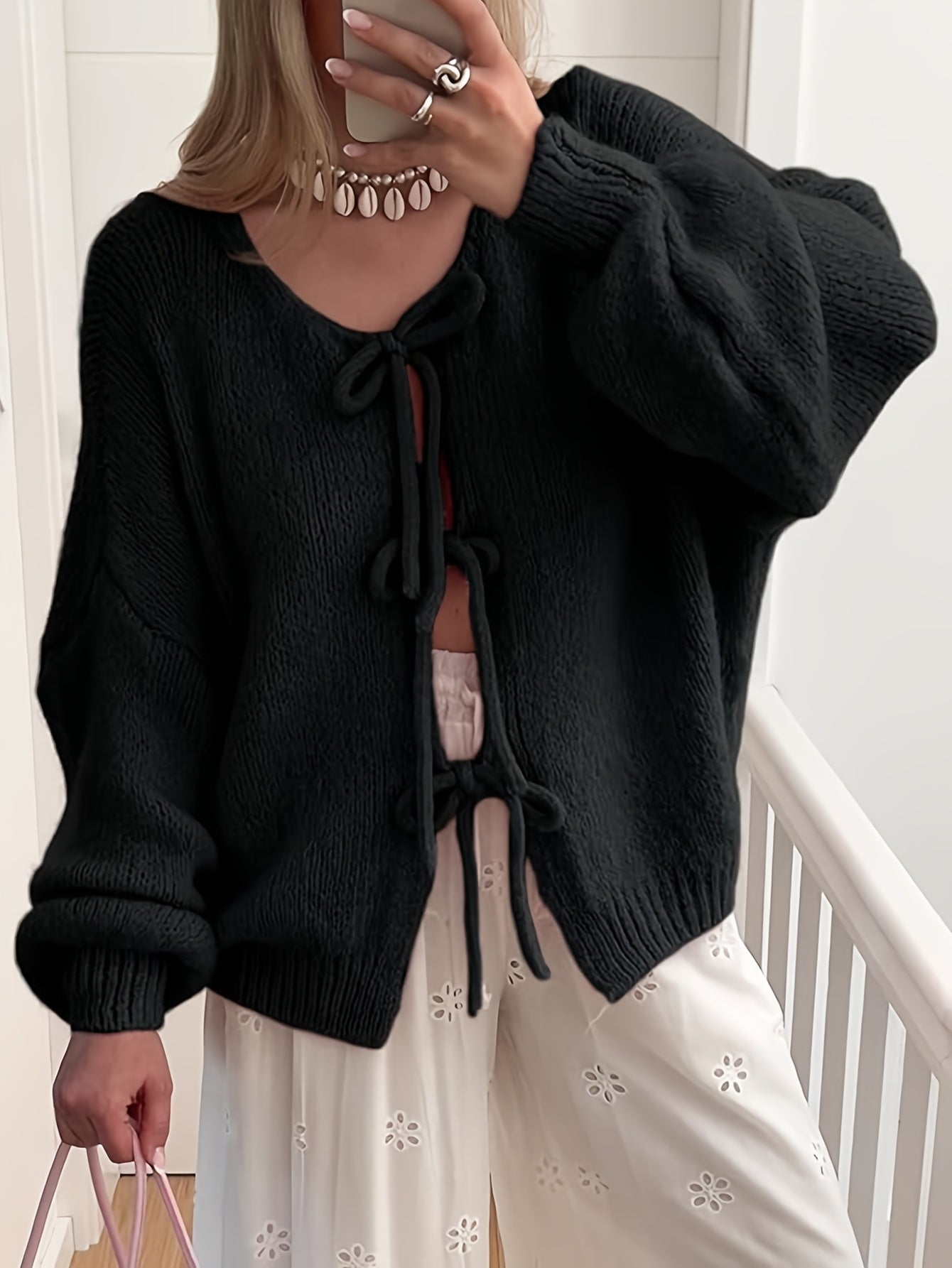 Women's Relaxed Denim Open-Front Cardigan – Sizes S–L detail view