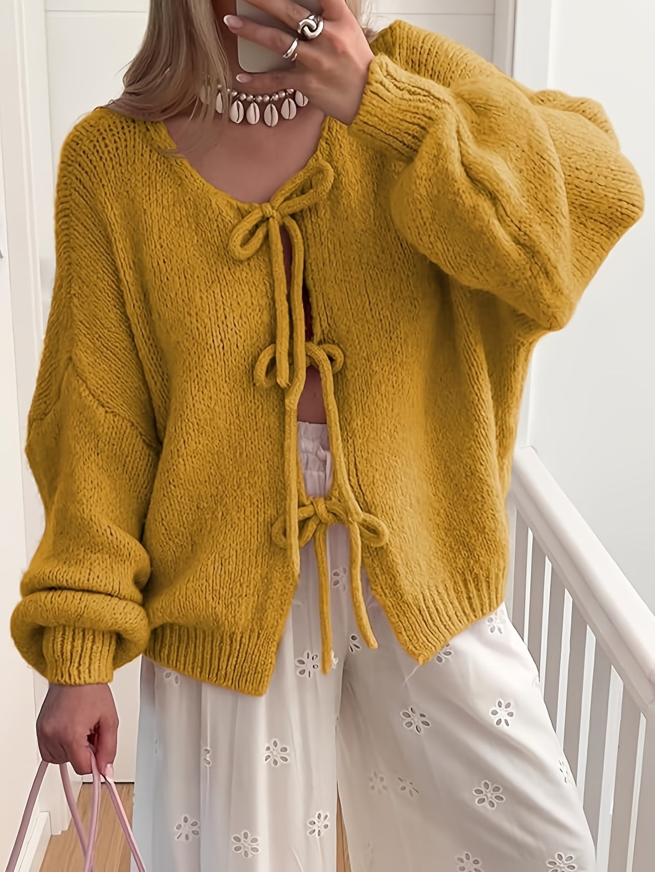Women's Relaxed Denim Open-Front Cardigan – Sizes S–L – green option – view 3