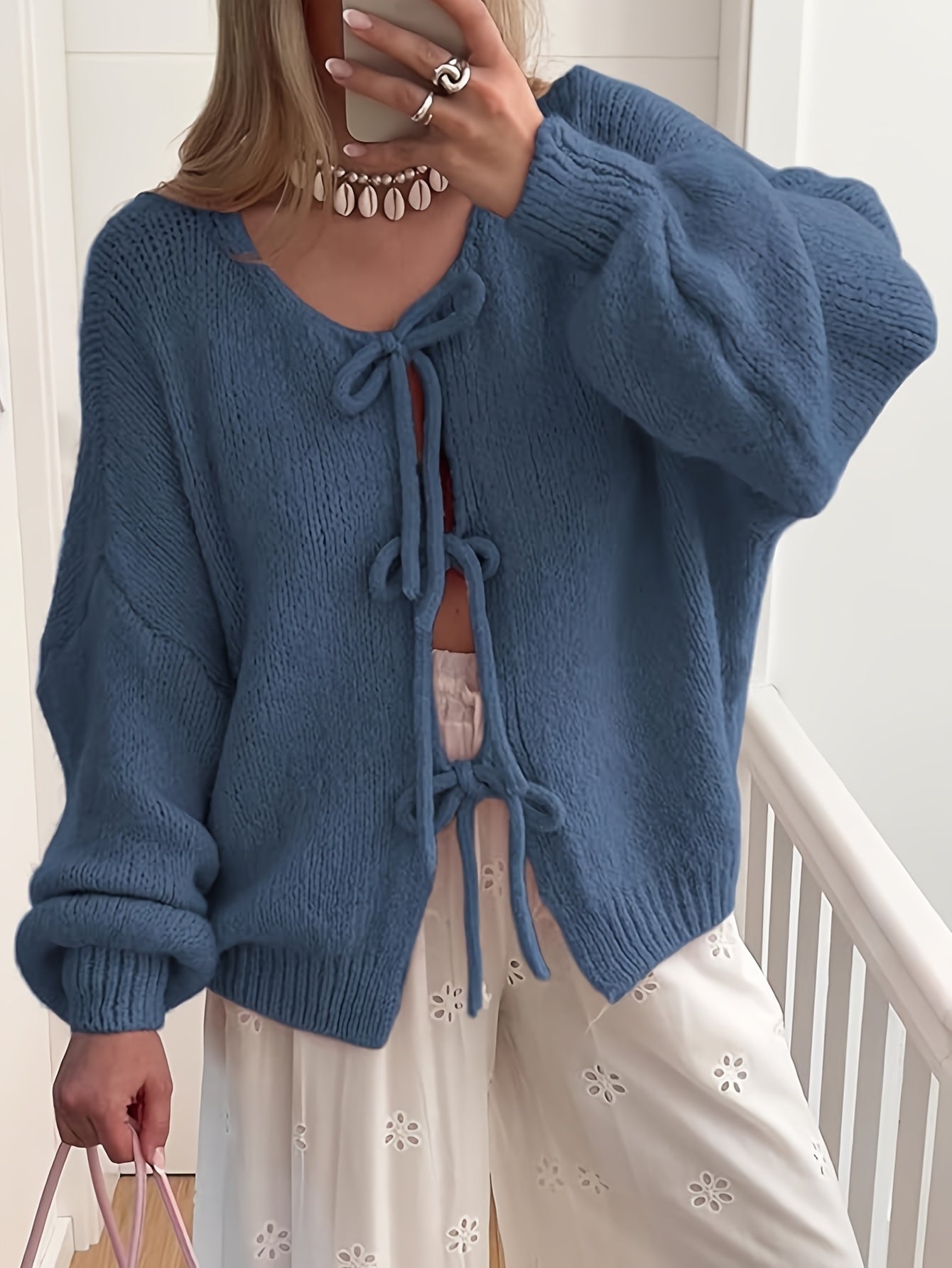 Women's Relaxed Denim Open-Front Cardigan – Sizes S–L – green option – view 7
