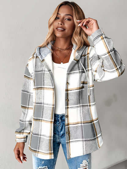 Women's Relaxed Denim Plaid Hoodie detail view