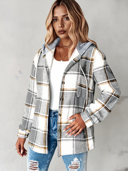 Women's Relaxed Denim Plaid Hoodie detail view