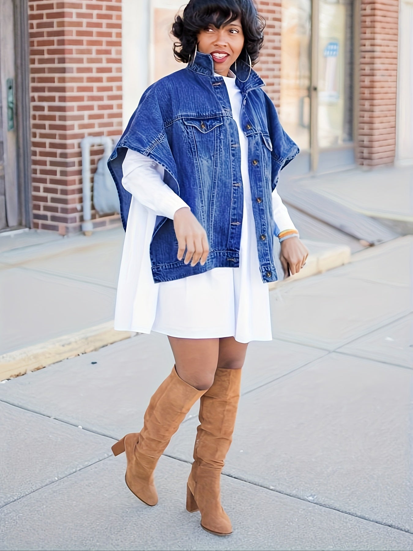 Women's Relaxed Denim Pullover Coat detail view
