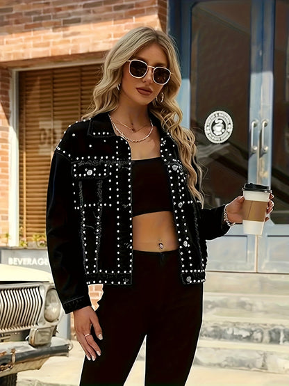 Women's Relaxed Denim Pullover Jacket – Black Denim Wash 24357 detail view