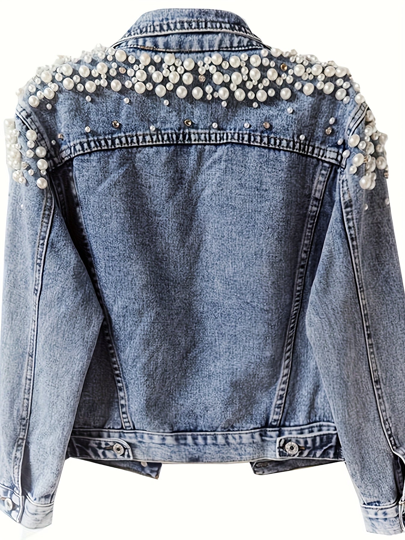 Women's Relaxed Denim Pullover Jacket – Bright Steel Blue detail view