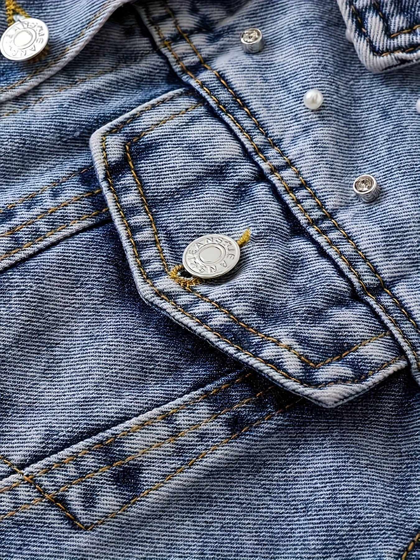 Women's Relaxed Denim Pullover Jacket – Bright Steel Blue detail view