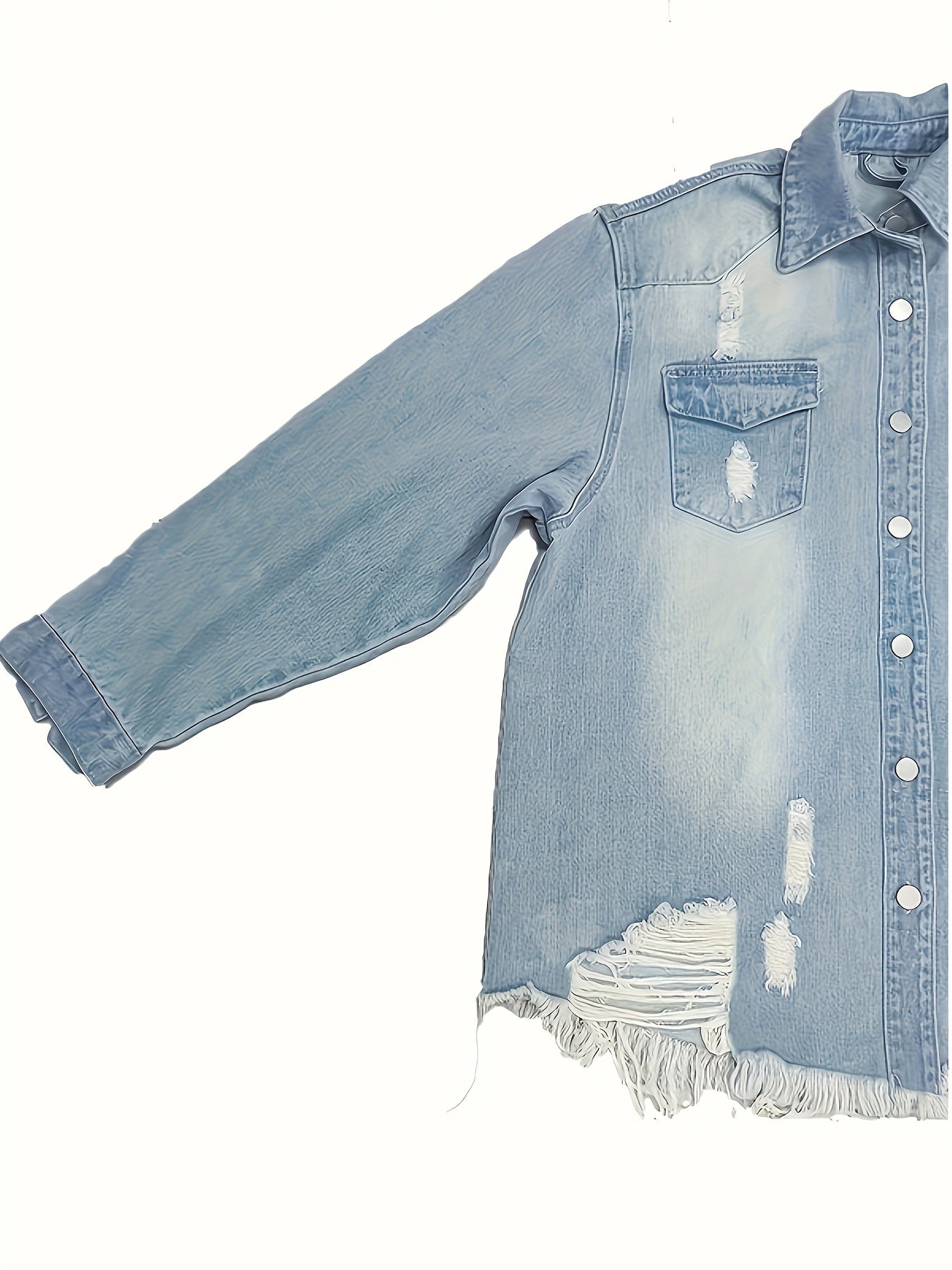 Women's Relaxed Denim Pullover Jacket – Light Blue detail view