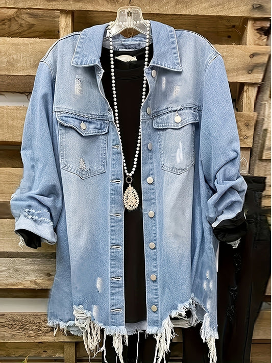 Women's Relaxed Denim Pullover Jacket – Light Blue – Blue option – main product image
