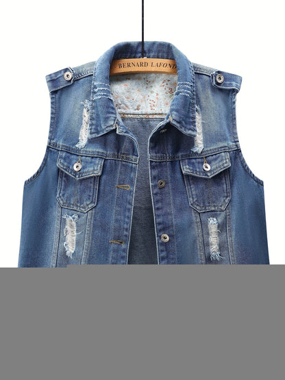 Women's Relaxed Denim Pullover Vest detail view