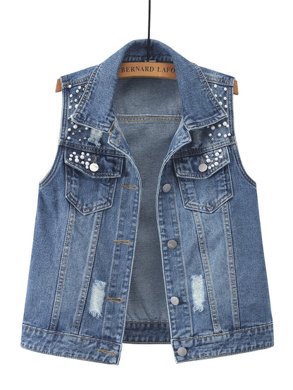 Women's Relaxed Denim Pullover Vest detail view