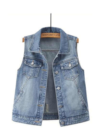 Women's Relaxed Denim Pullover Vest detail view