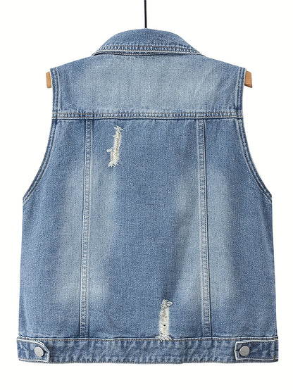 Women's Relaxed Denim Pullover Vest detail view