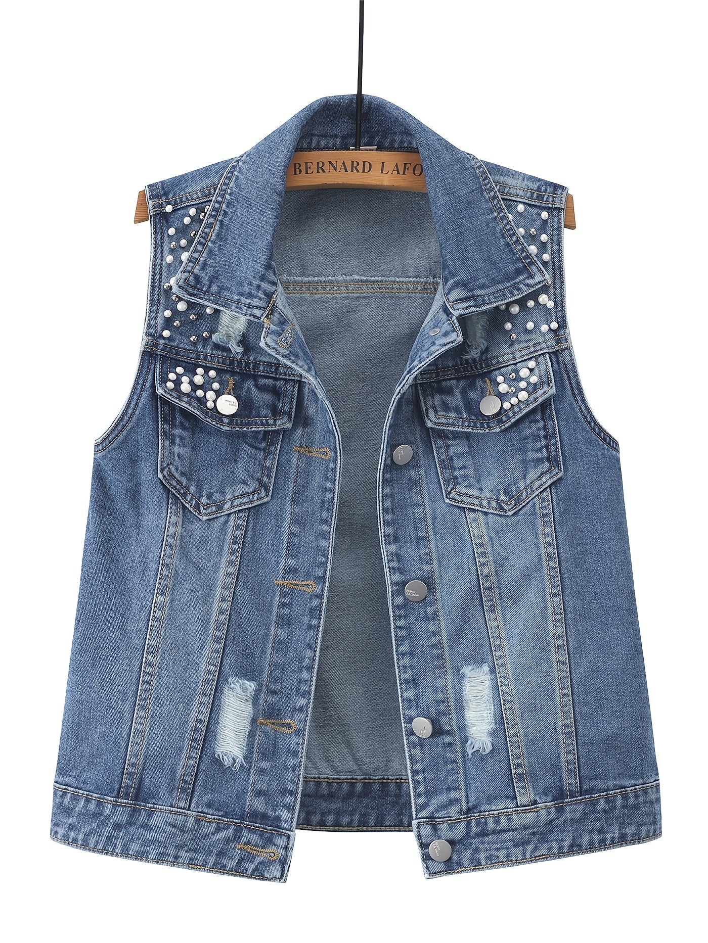 Women's Relaxed Denim Pullover Vest – Blue option – view 3