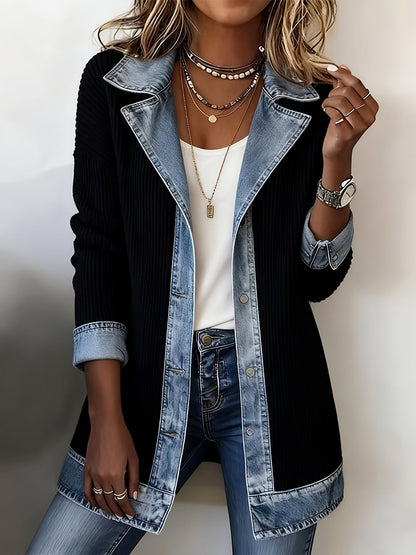 Women's Relaxed Denim Single-Breasted Jacket – White detail view