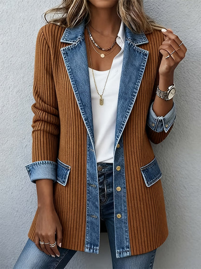 Women's Relaxed Denim Single-Breasted Jacket – White detail view
