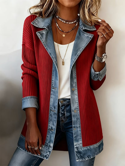 Women's Relaxed Denim Single-Breasted Jacket – White detail view