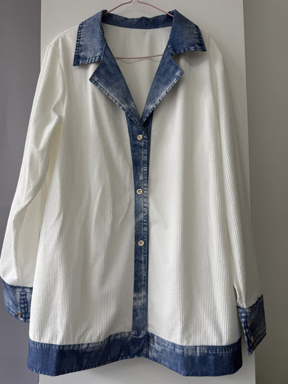 Women's Relaxed Denim Single-Breasted Jacket – White detail view