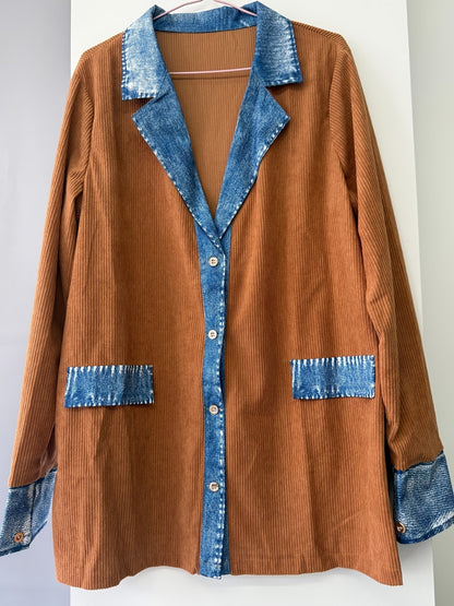 Women's Relaxed Denim Single-Breasted Jacket – White detail view