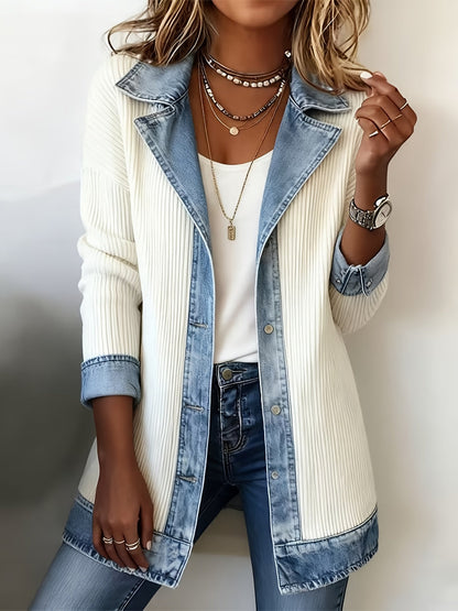 Women's Relaxed Denim Single-Breasted Jacket – White detail view