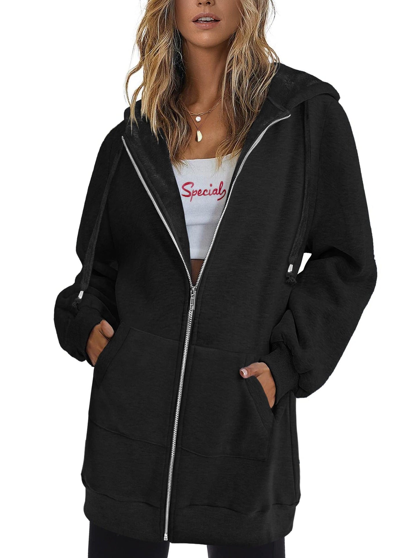 Women's Relaxed Denim Zip-Up Hoodie detail view