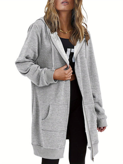 Women's Relaxed Denim Zip-Up Hoodie – Black option – view 5