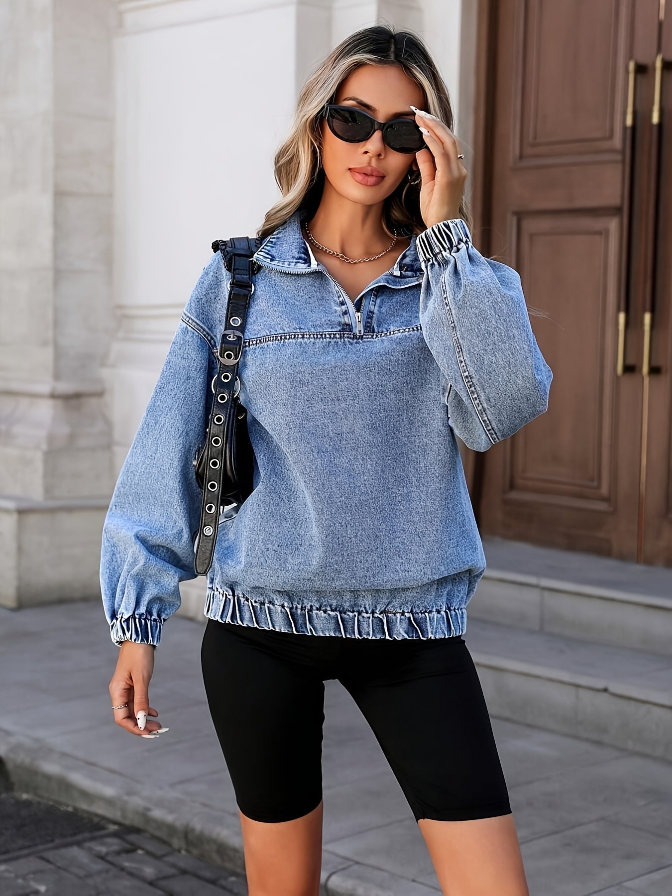 Women's Relaxed Denim Zip-Up Jacket detail view
