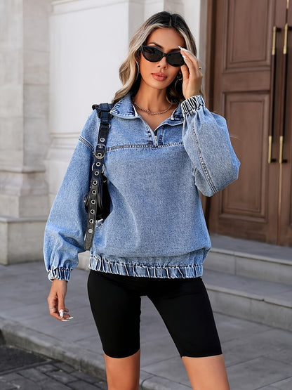 Women's Relaxed Denim Zip-Up Jacket detail view