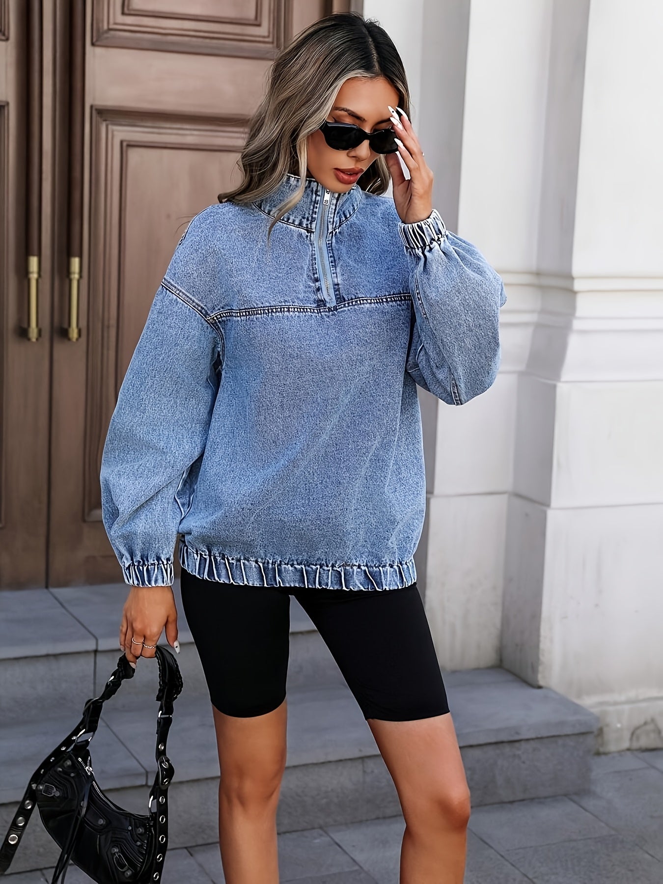 Women's Relaxed Denim Zip-Up Jacket detail view