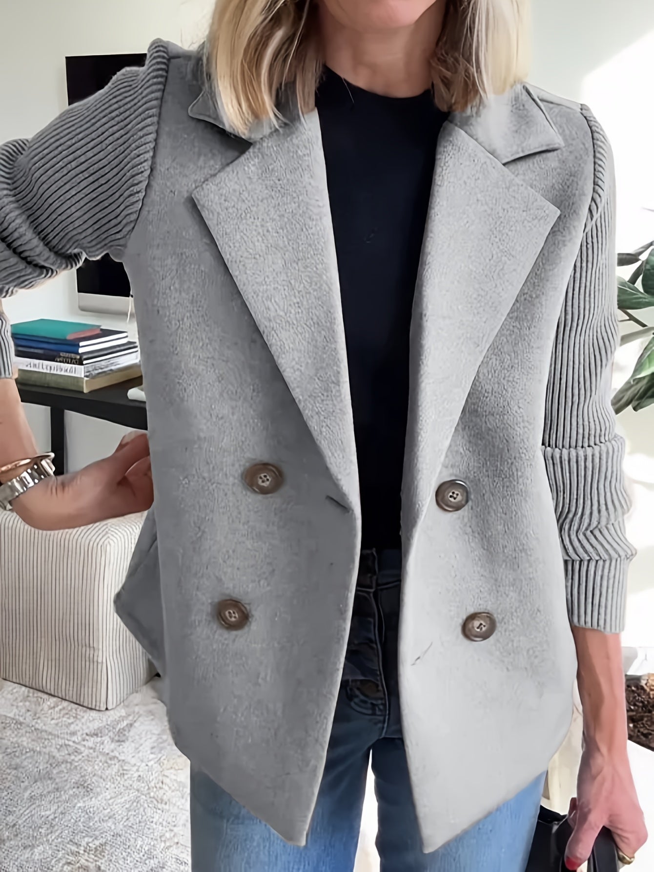 Women's Relaxed Double-Breasted Blazer – 6-Color Selection – Brown option – view 4