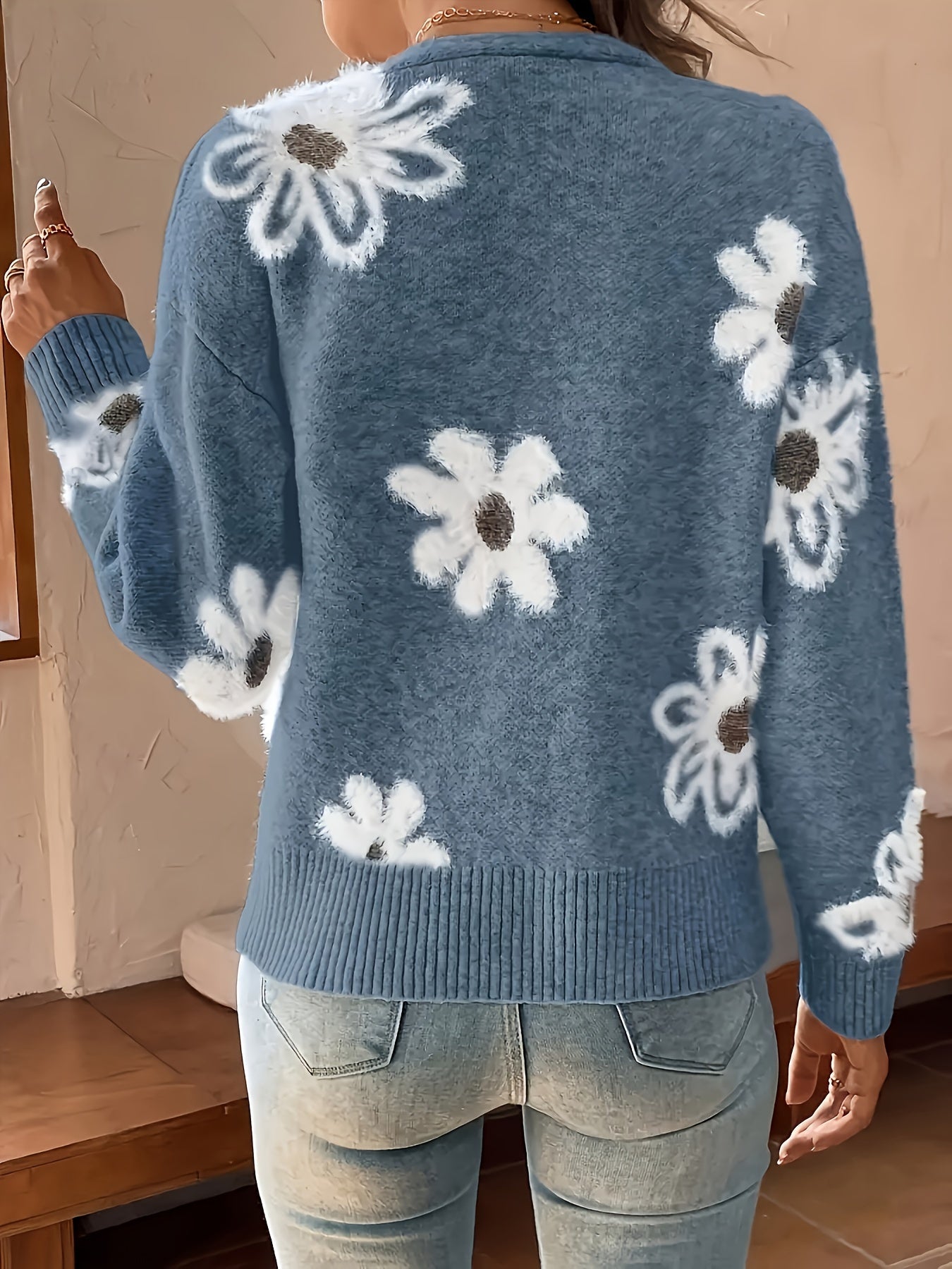 Women's Relaxed Floral Button-Front Cardigan detail view