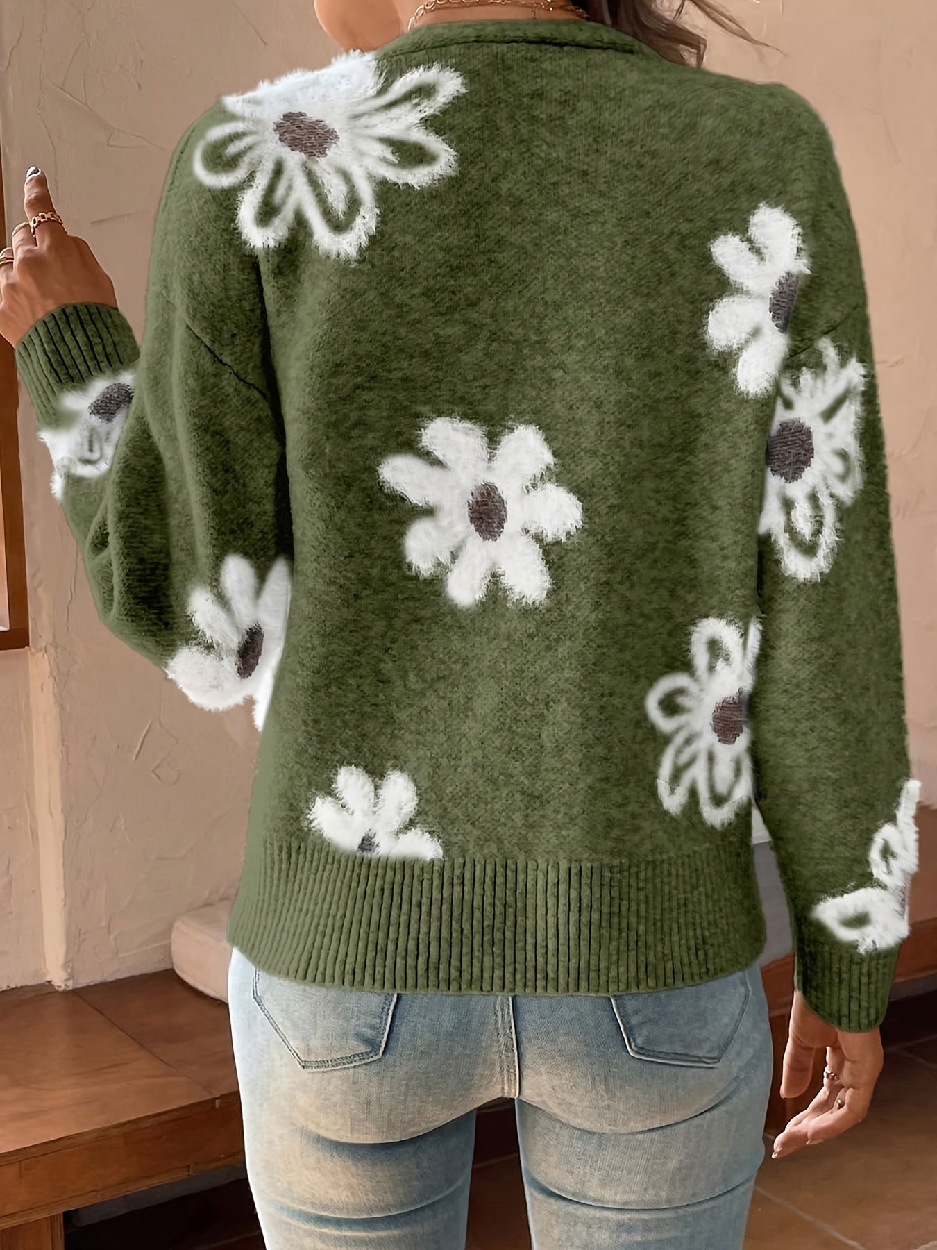 Women's Relaxed Floral Button-Front Cardigan detail view