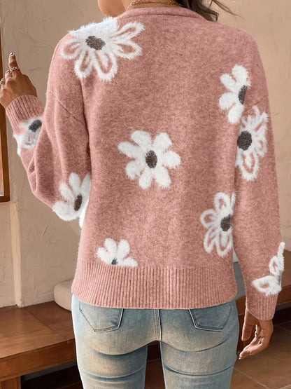 Women's Relaxed Floral Button-Front Cardigan detail view