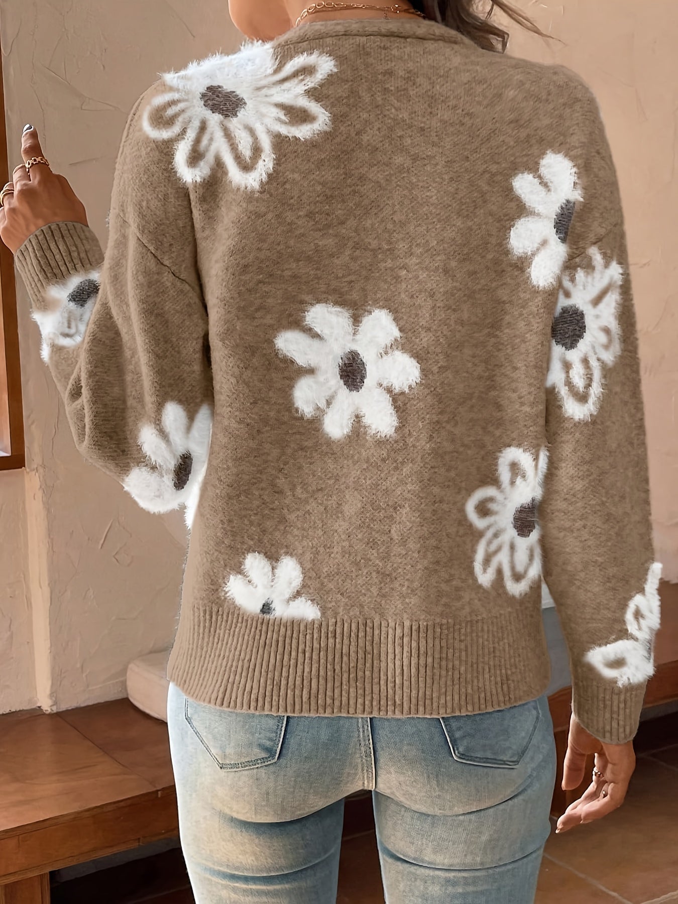 Women's Relaxed Floral Button-Front Cardigan detail view