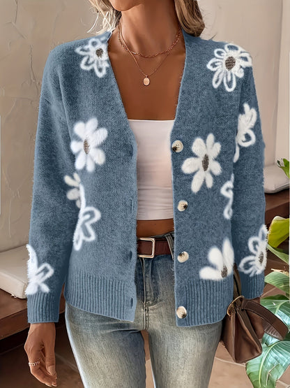 Women's Relaxed Floral Button-Front Cardigan detail view