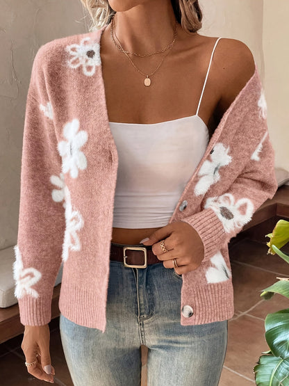 Women's Relaxed Floral Button-Front Cardigan detail view
