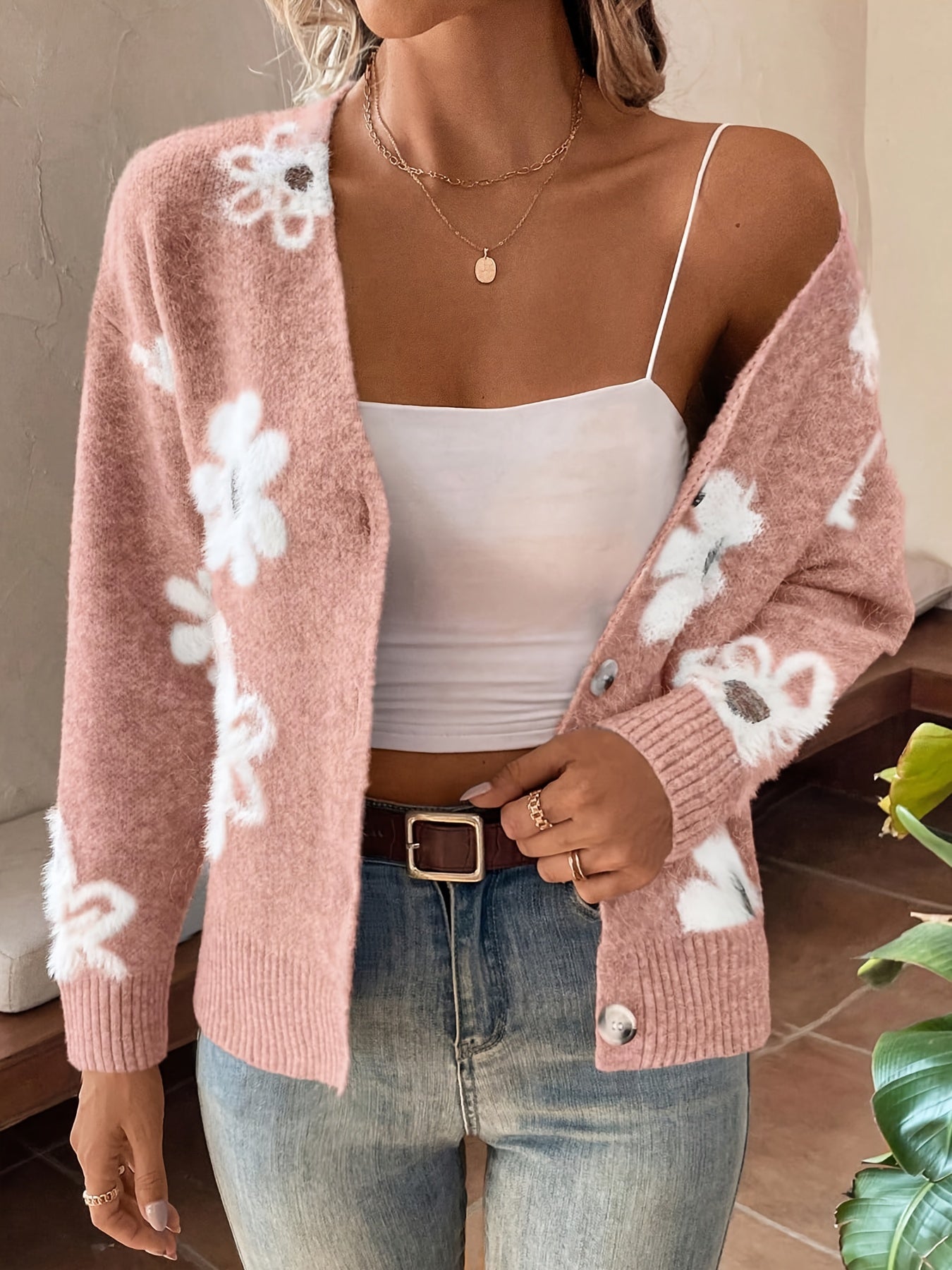 Women's Relaxed Floral Button-Front Cardigan – Grey option – view 2