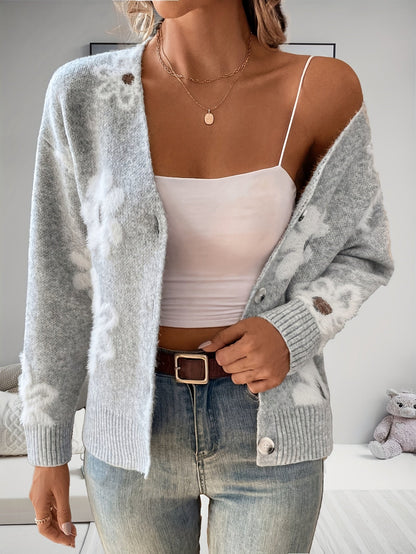 Women's Relaxed Floral Button-Front Cardigan – Grey option – view 4
