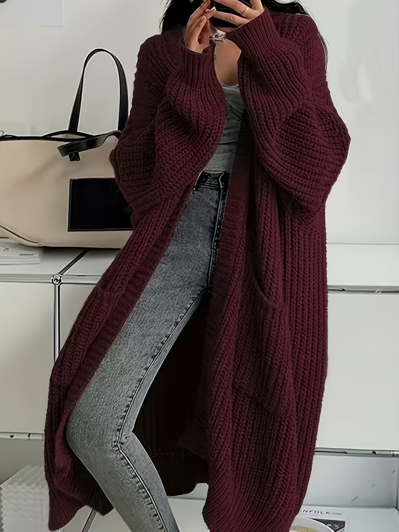 Women's Relaxed Graphic Open-Front Cardigan detail view