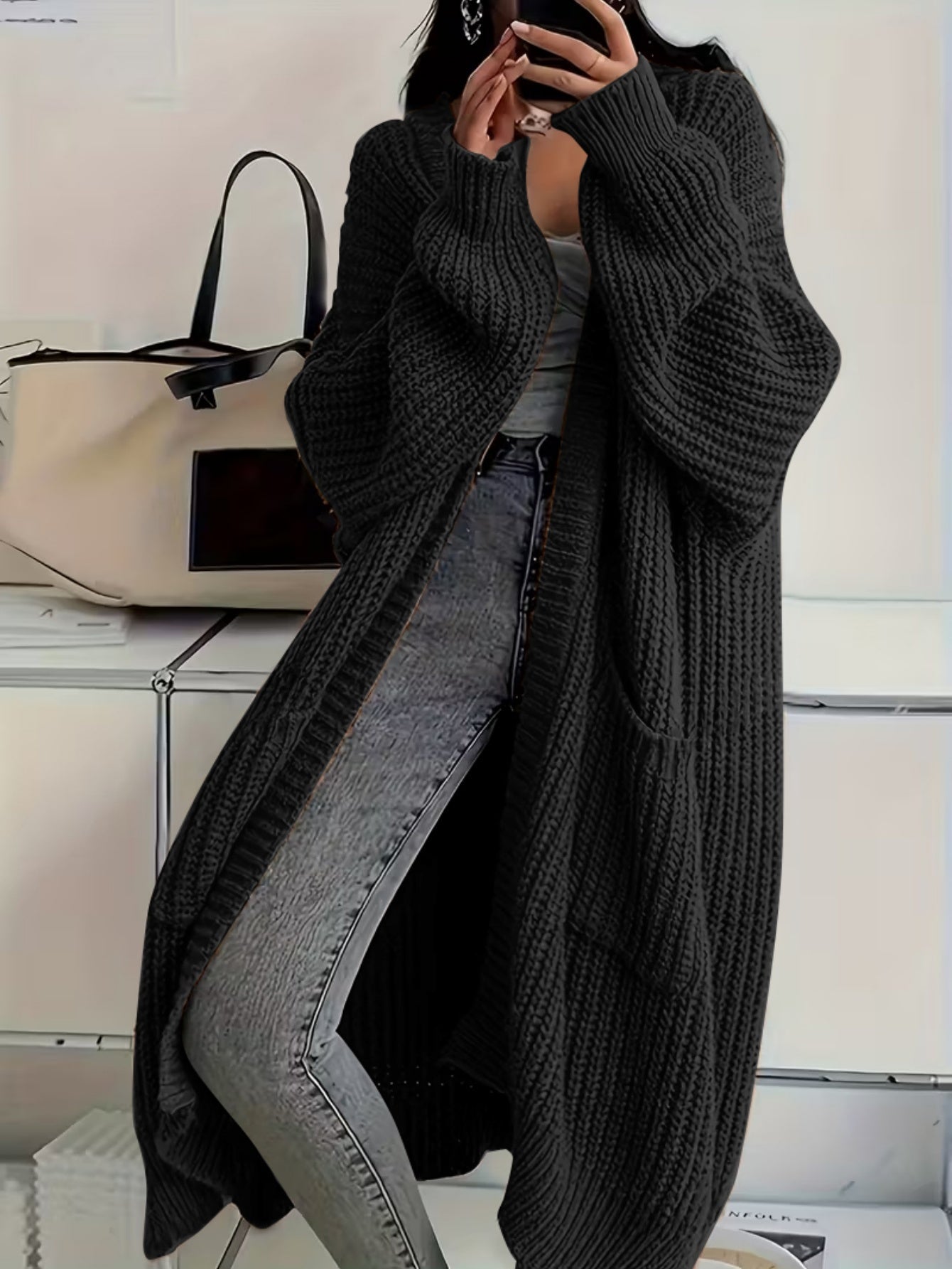 Women's Relaxed Graphic Open-Front Cardigan – White option – view 5