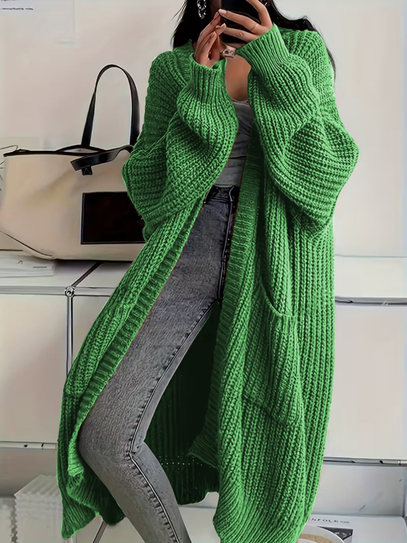 Women's Relaxed Graphic Open-Front Cardigan – White option – view 6