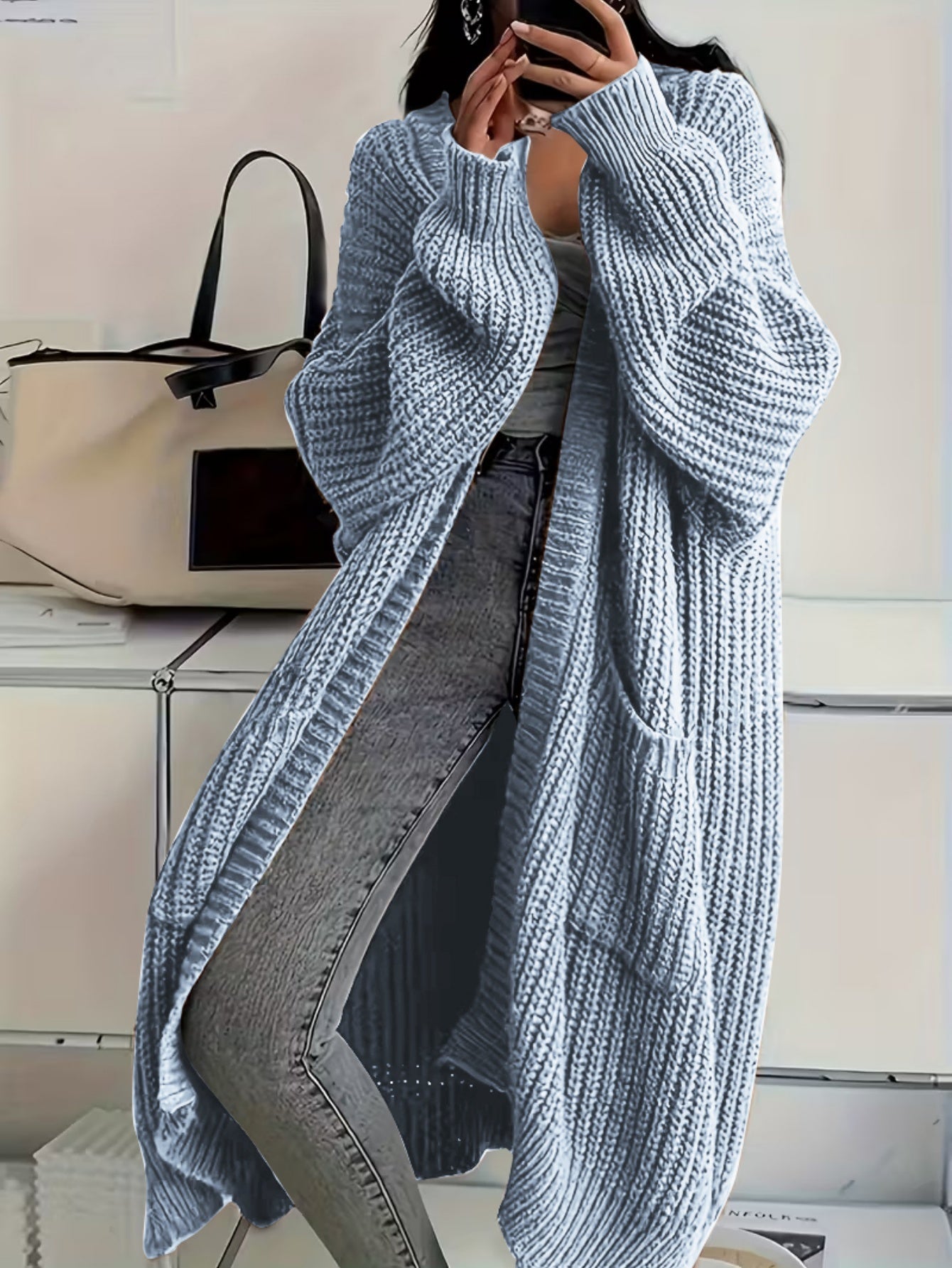 Women's Relaxed Graphic Open-Front Cardigan – White option – view 7