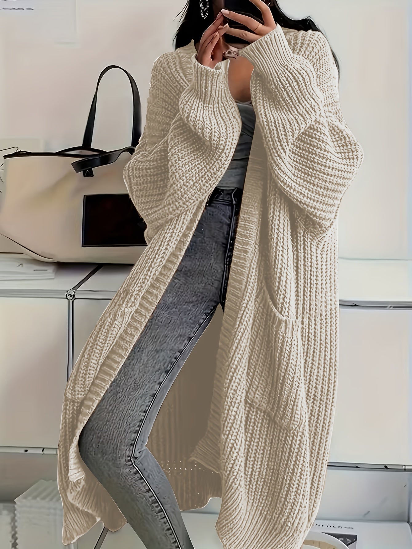 Women's Relaxed Graphic Open-Front Cardigan – White option – view 8