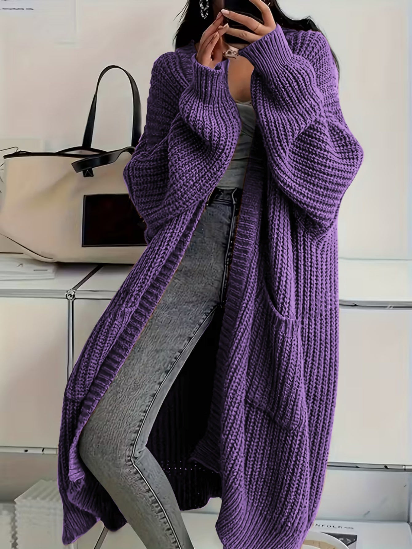 Women's Relaxed Graphic Open-Front Cardigan – White option – view 9