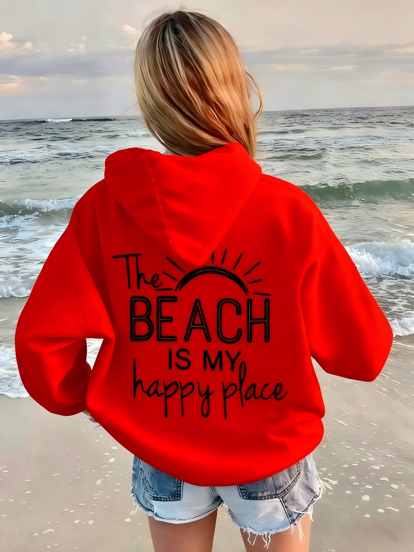 Women's Relaxed Graphic Pullover Hoodie – Black – main product image