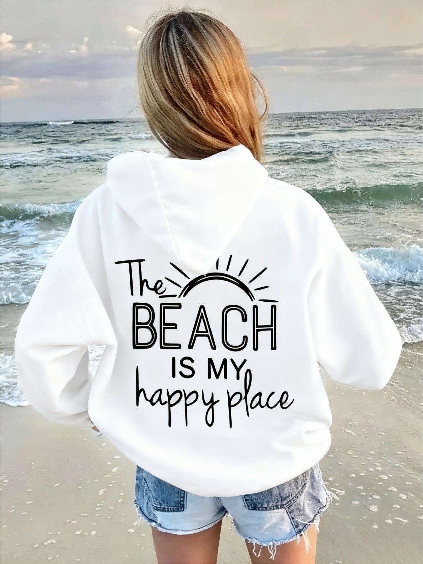 Women's Relaxed Graphic Pullover Hoodie – Black detail view