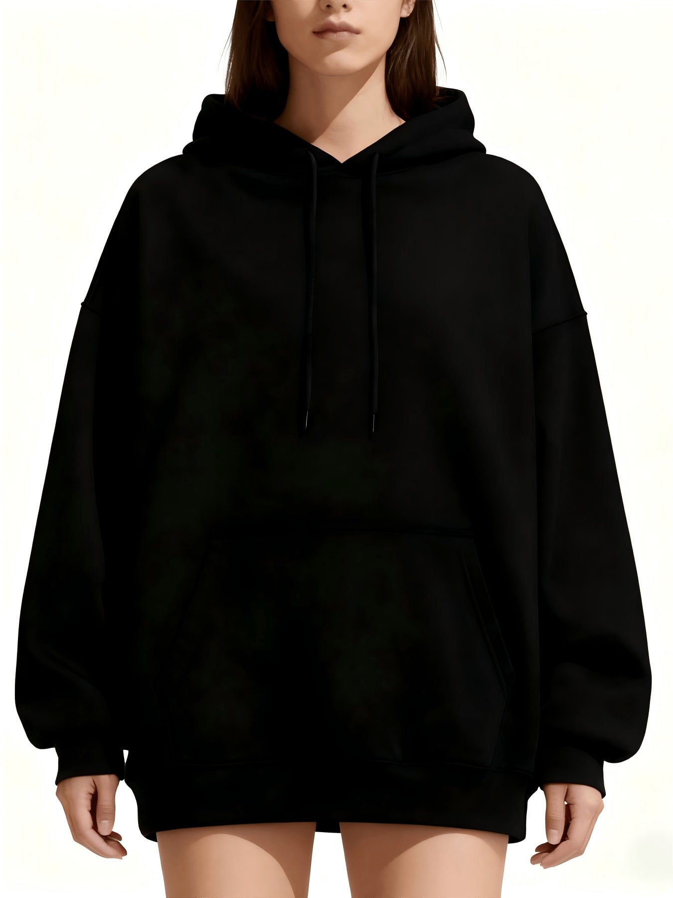 Women's Relaxed Graphic Pullover Hoodie – Black detail view