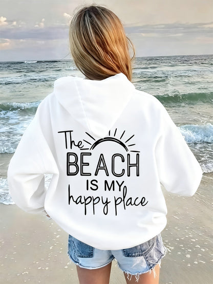 Women's Relaxed Graphic Pullover Hoodie – White Graphic Design 69093 detail view