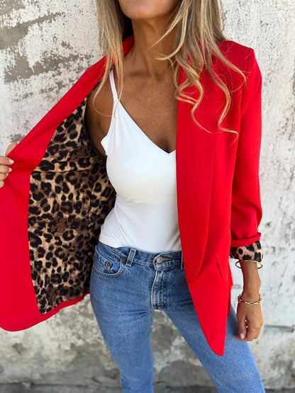 Women's Relaxed Leopard Print Pullover Blazer – Red option – main product image