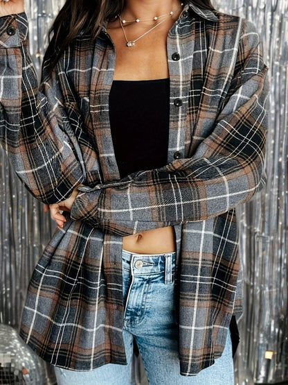 Women's Relaxed Plaid Button-Front Jacket detail view
