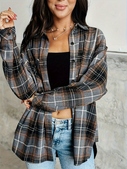 Women's Relaxed Plaid Button-Front Jacket detail view