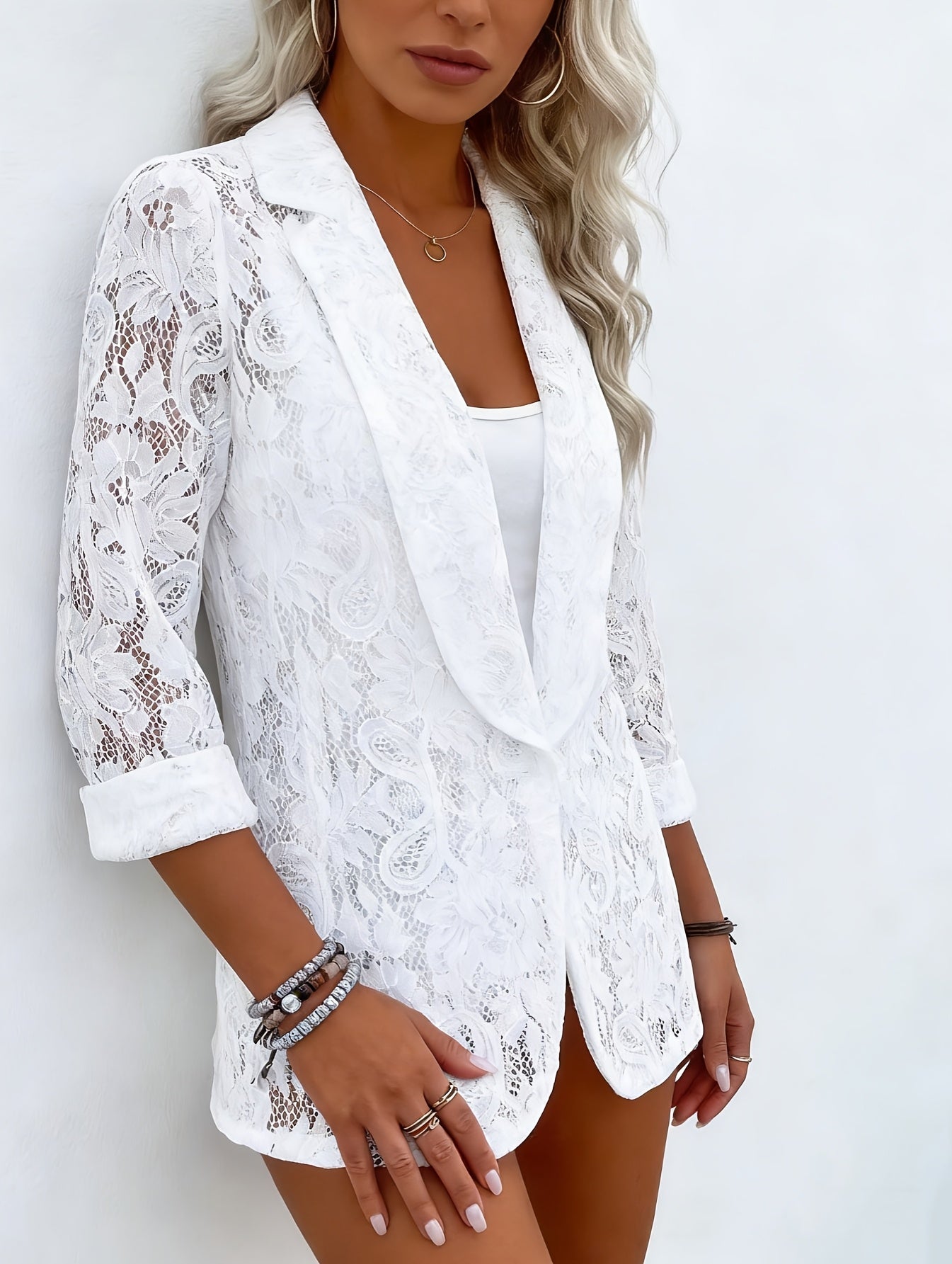 Women's Relaxed Pullover Blazer – White detail view
